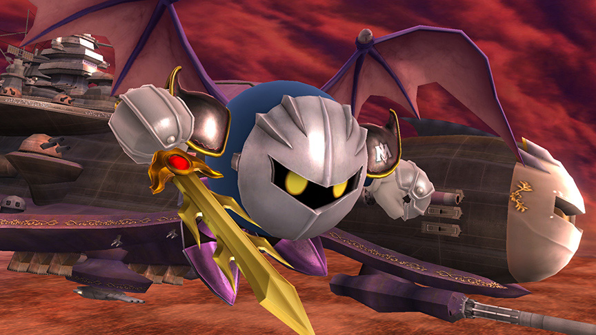 Sakurai said:  «'Looks like there was an impostor in the earlier posts, so I introduced him to my sword!' ...I'll leave it up to your imagination if he really said that or not. The veteran hero, Meta Knight, returns to battle!! We didn't forget the Battleship Halberd either!!» 13.Aug.2014