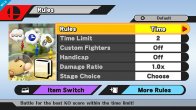 Sakurai said:  «Here's the settings menu for Rules. Comical pictures appear on the left when you go through the options, so I'll  briefly introduce them.» 20.Oct.2014