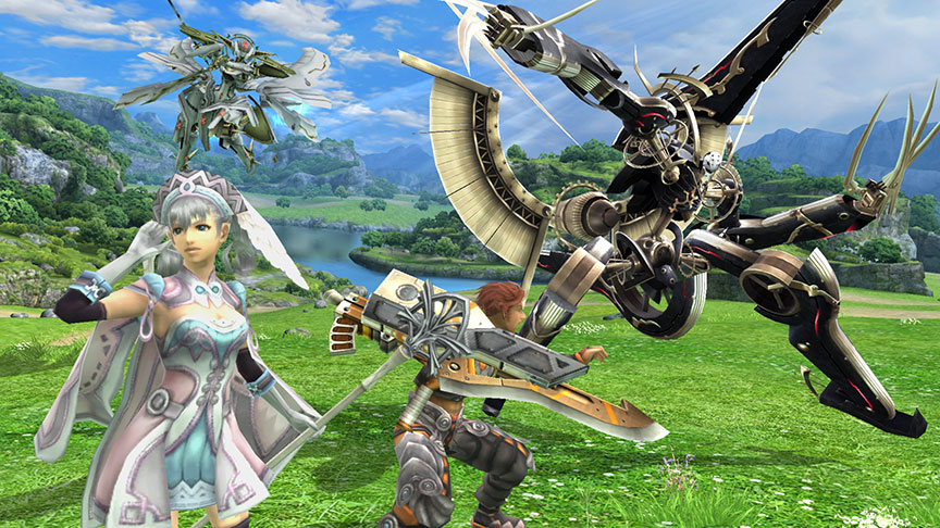 Sakurai said:  «The trophies from the Xenoblade series can be found mostly in the Wii U version. Here's Melia looking the other way.» 21.Oct.2014