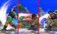 Sakurai said:  «Little Mac's side smash attack is his straight right punch...but it can transform into an uppercut if you tilt diagonally upward, or a body hook if you tilt diagonally downward. The body hook is the most devastating of these moves and it doesn't blast the opponents away. The trick in activating these punches is to avoid tilting the controls diagonally from the get go--instead, tilt up or down right after the smash attack starts kicking in. You can also tilt up or down while you're powering up.» 06.Mar.2014
