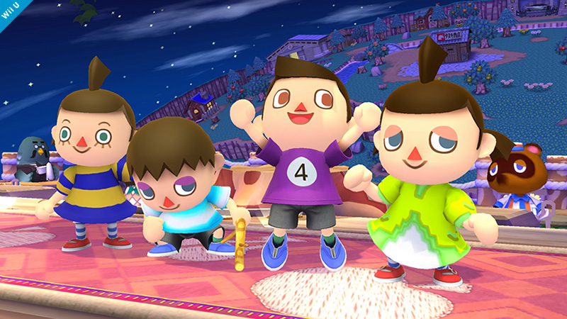 Sakurai said:  «You can choose between four male and four female Villagers to play with. The designs for their faces and clothes are different. And here are the four Villagers we haven't shown you yet.» 03.Sep.2014